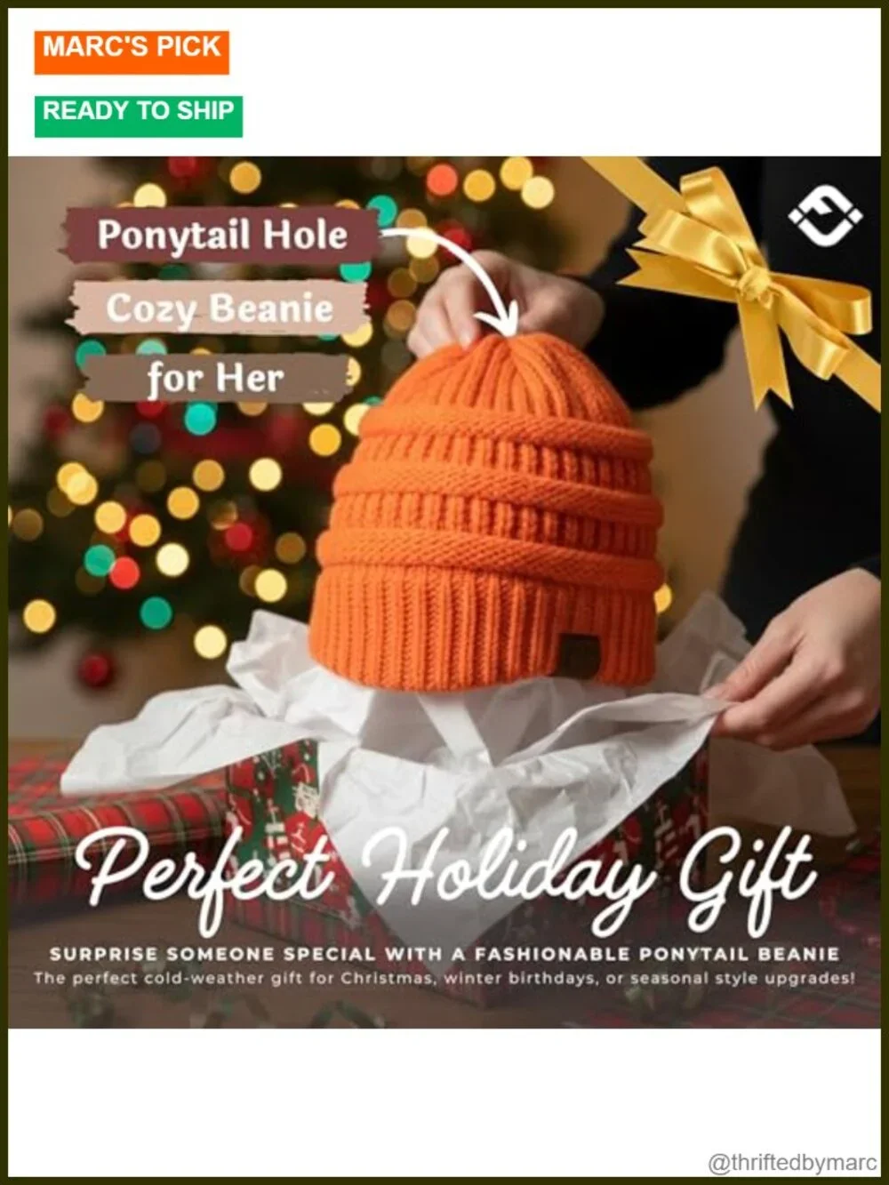Ponytail Beanie for Women - Winter Hat Soft Stretch Cable Knit High Pony